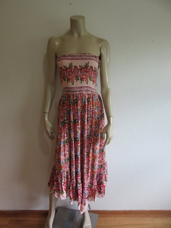 Angie Dresses & Skirts - ANGIE Multicolor Floral Pattern S Strapless Asymmetrical Smocked Bodice Dress